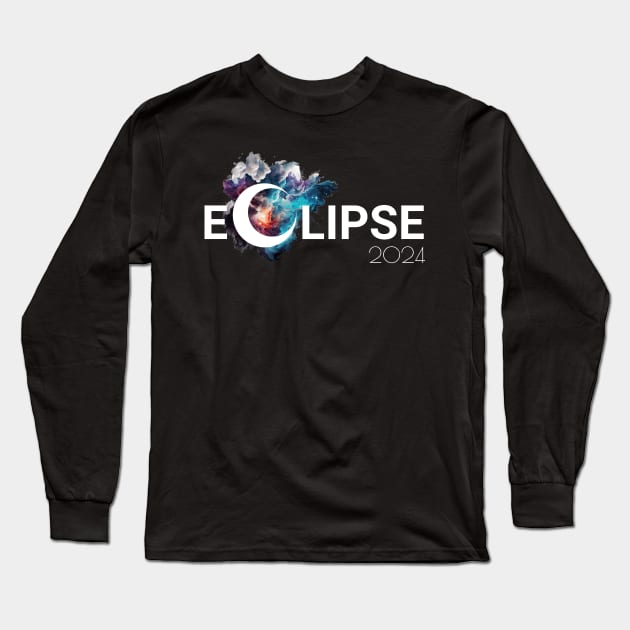 2024 Total Solar Eclipse Galaxy Long Sleeve T-Shirt by Epic Splash Graphics